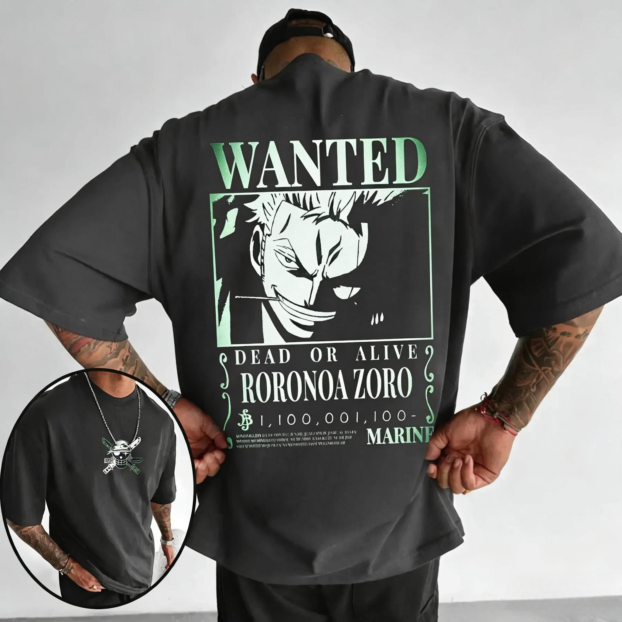 One Piece T-Shirt Men Summer Roronoa Zoro Wanted Poster Graphic Short Sleeve Oversized Streetwear Loose Fit Anime Fan Top S разноцветный