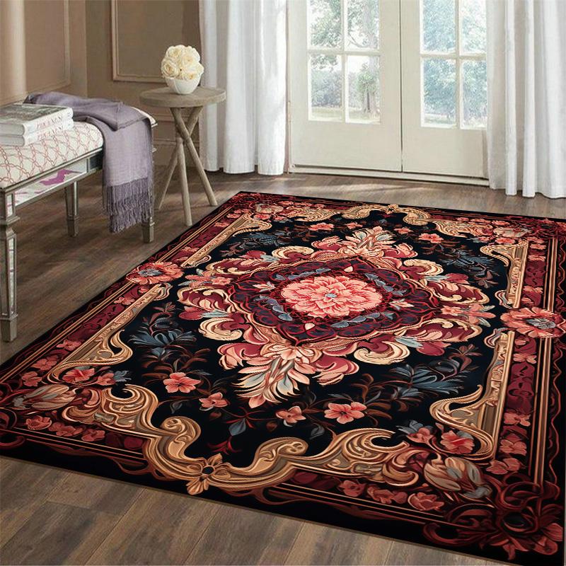 

Vintage Persian Red Carpet Living Room High-end Luxury Retro Rug Non-slip Large Area Bedroom Decora Rug Lounge Mat Washable 60x90cm