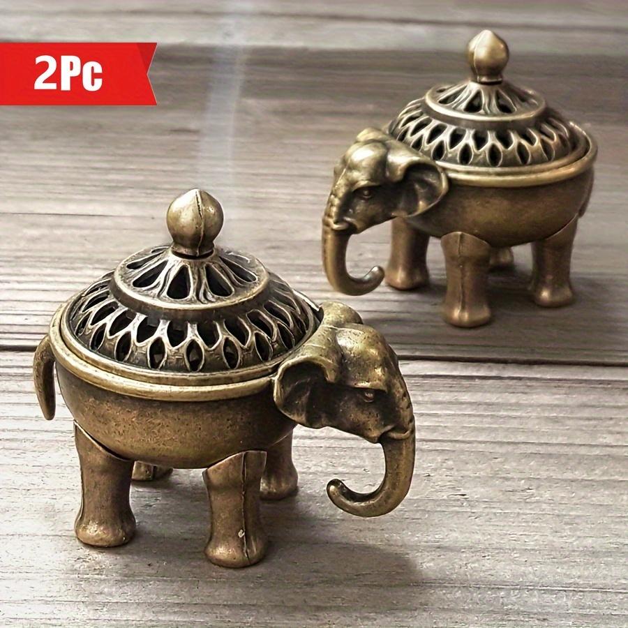 

2pcs Elephant Incense Burners. Zinc with lid, vintage aromatherapy for home, yoga & holidays.