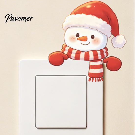 Snowman Wall Sticker Christmas Switch Stickers, PVC Waterproof Light Decals for Square Power Switches & Indoor Accessory Socket Panels, Removable Art