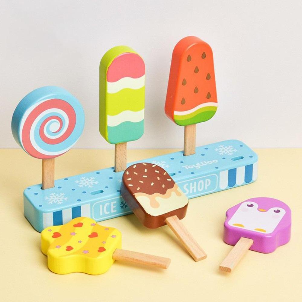 Wooden Montessori Ice Cream Toys Toddlers Pretend Play Simulation Food Game Kitchen Accessories Toys for 3 4 5 Year Old