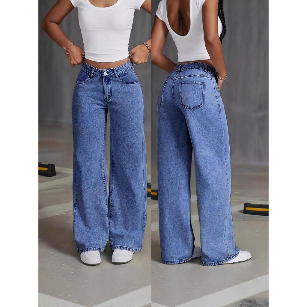 Schicke Locker Geschnittene Weitbeinige Denim Jeans für Damen Hohe Taille Figurbetonte Hose Vintage-Stil Baggy Jeans Streetwear Outfit