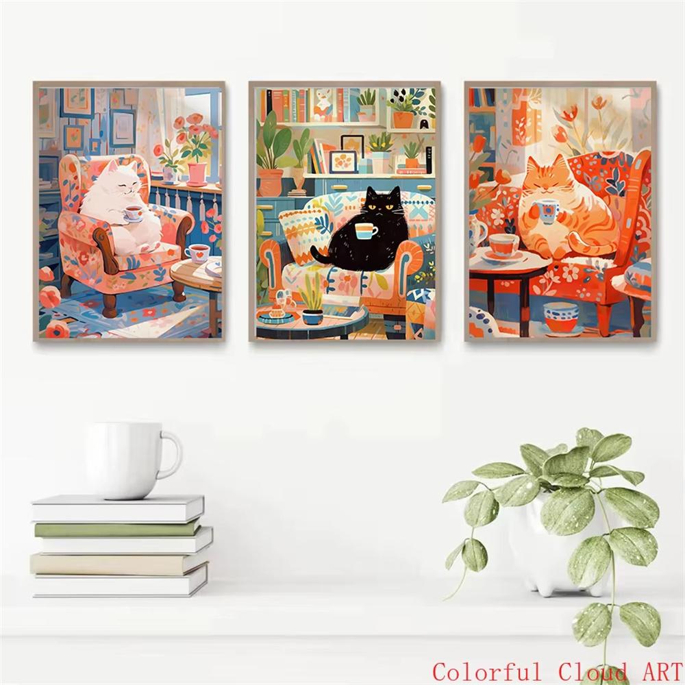 5D DIY Diamantmalerei Kreuzstich Stickerei Lustiges Tier Niedliche Schwarze Katze Weiße Katzen Vollrunde Bohrer Heimdekor Wandkunst Geschenk