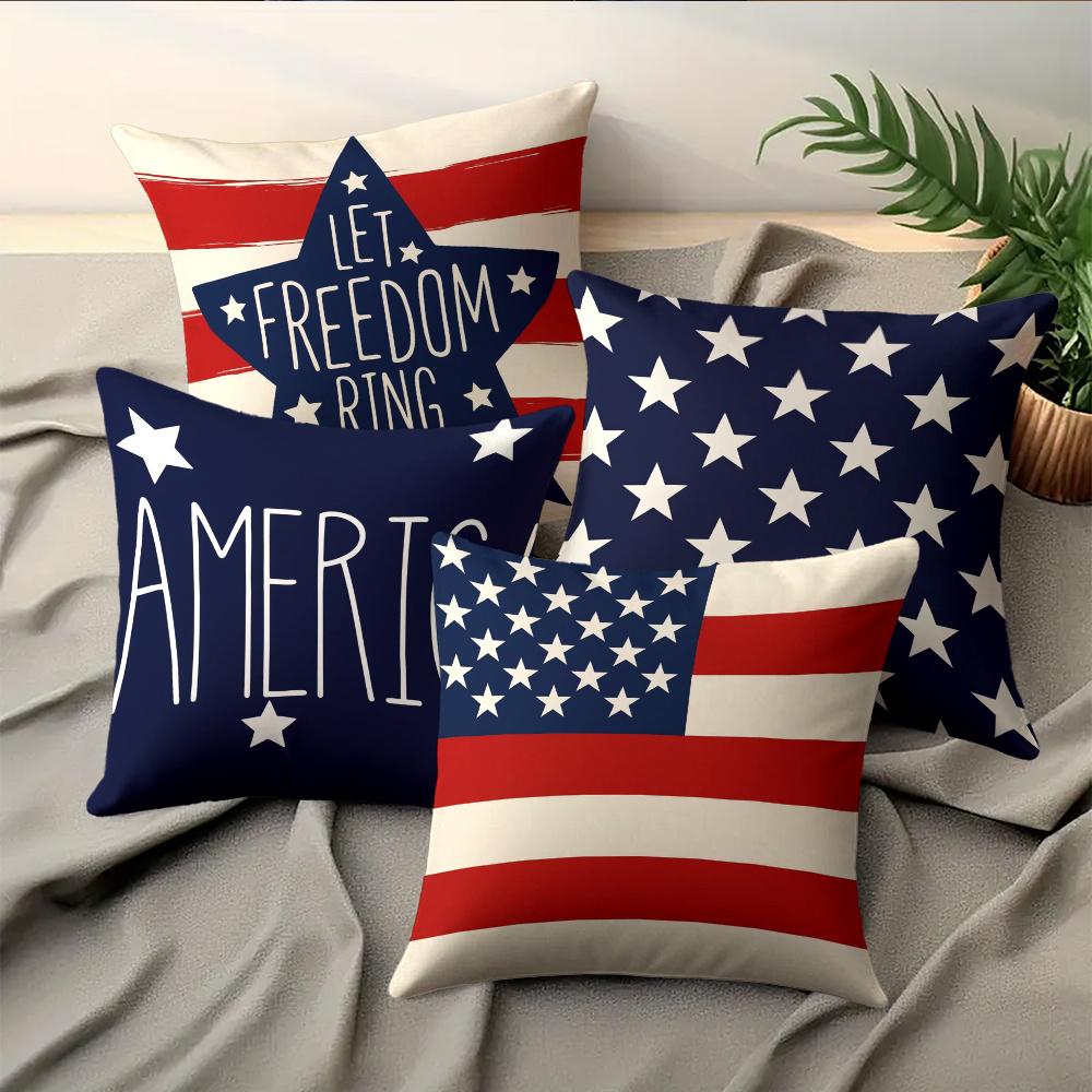 Independence Day Patriotic Pillow Cover American Flag Star Striped Freedom Let Freedom Ring Home Decorations Cushion Case Sofa