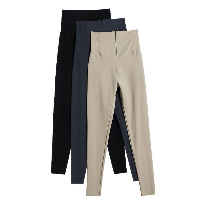 Zipper-breasted women's outer wear new spring and autumn thin high-waisted belly Barbie sandfish leggings