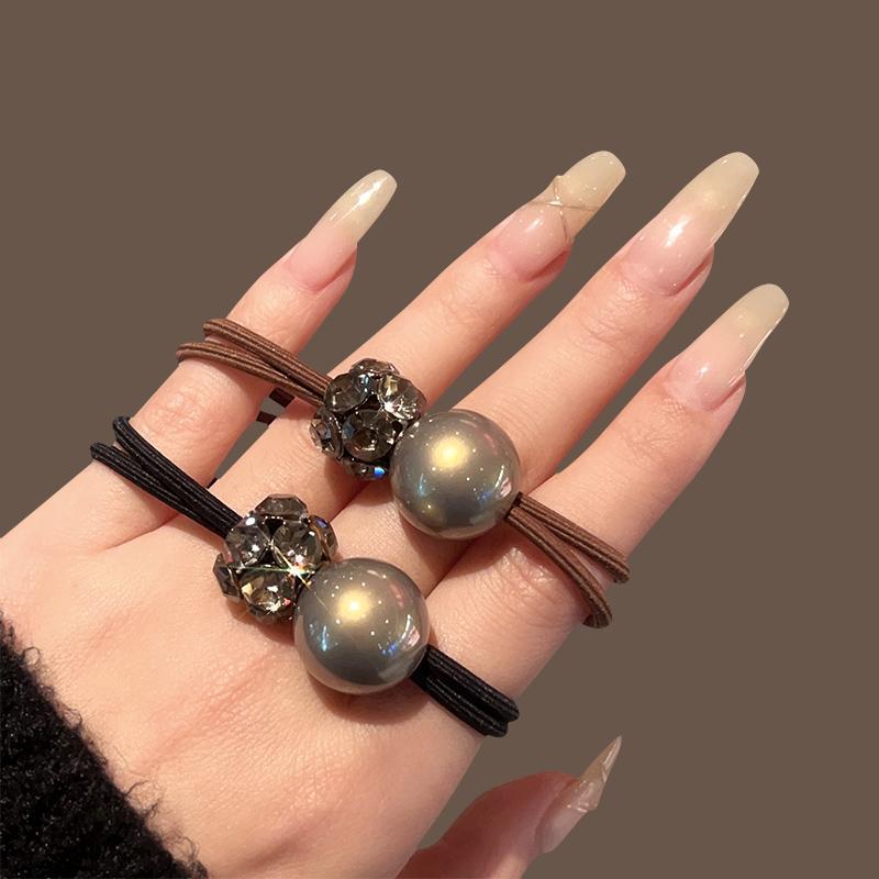 Premium Rhinestone Pearl Hair Tie - Durable, High Elastic Rubber Band for Women