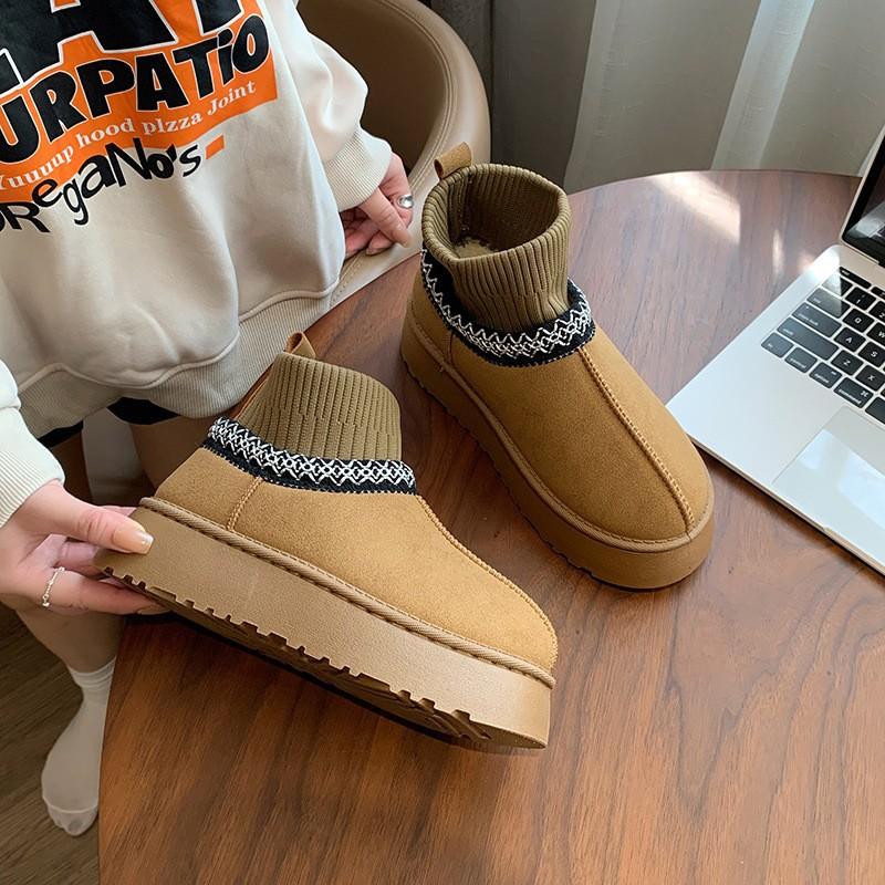 Fleece High-top Snow Boots for Women's Winter New Students Warm Casual Thick Fluffy Cotton Shoes