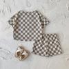 Summer 2026 Korean Style Plaid Two-Piece Set for Kids (0-3 Years) - Short Sleeve & Shorts