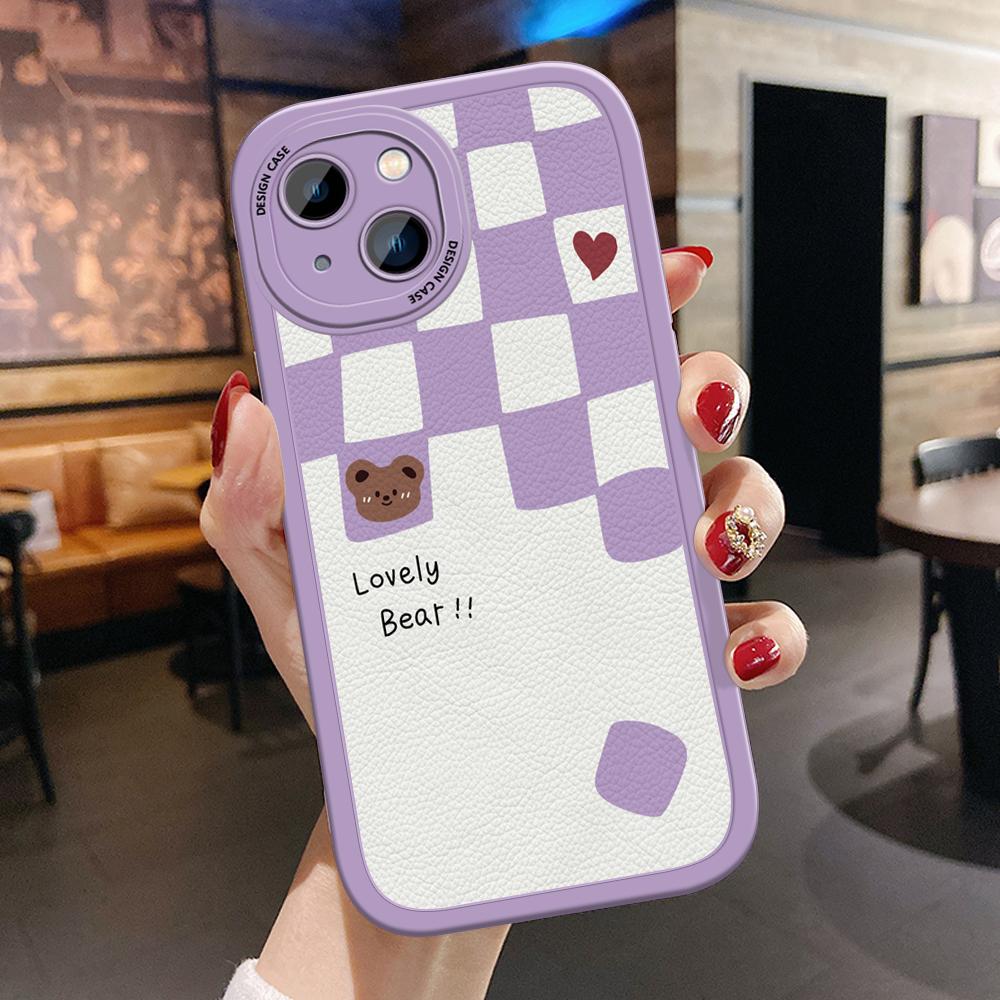 Cute Cartoon Bear PU Leather Phone Case for iPhone Samsung Galaxy Xiaomi Redmi VIVO OPPO HUAWEI Honor Infinix Soft Back Cover Coque