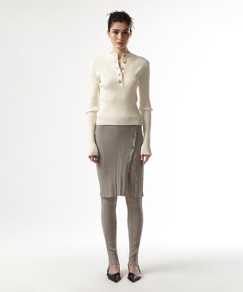 Ian Jo Ribbed Layer Knit Leggings Skirt(Grey)
