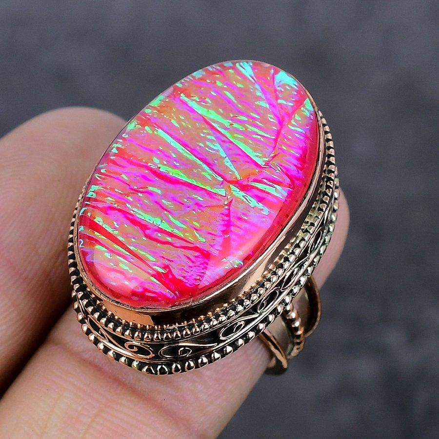 Natural Pink Triplet Opal Gemstone Handmade Copper Jewelry Ring Size 7 N7P57