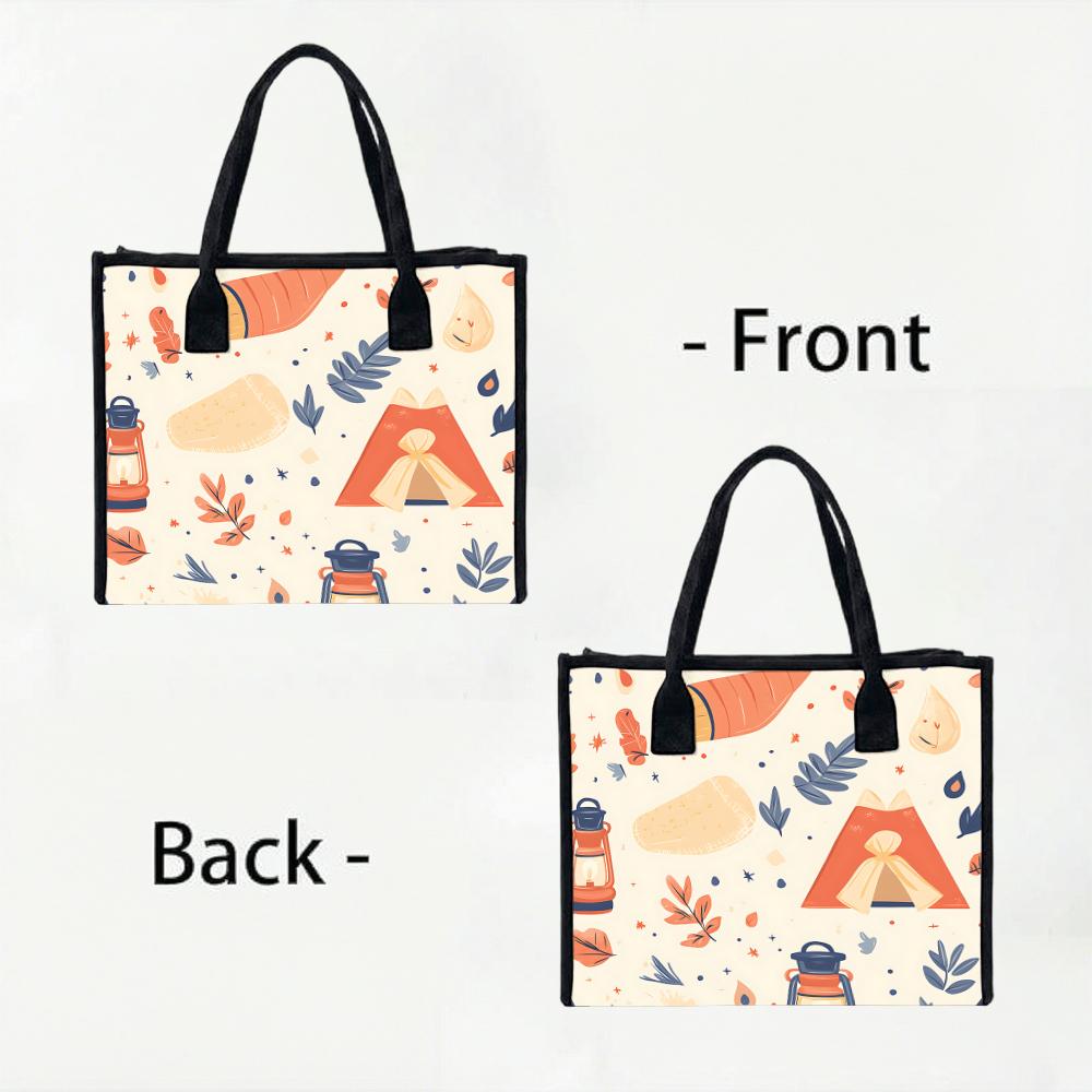 Cute Camping Pattern Tote Bag Casual Large Capacity Handbag for Daily Use