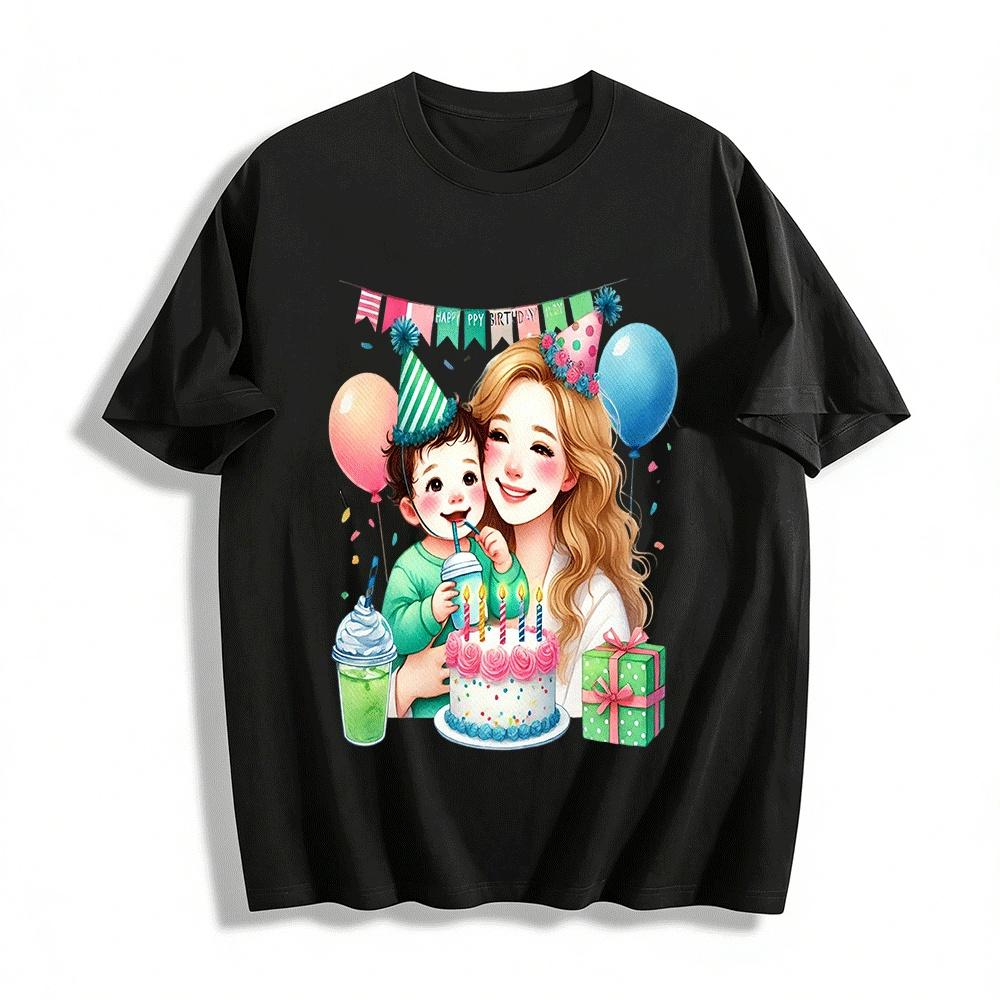 Mom And Kid Birthday Party Print Casual Top For Adults & Kids Pure cotton T-shirt XXS