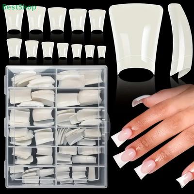 120/504Pcs White/Clear Press On Nails Medium Long Duckbill Shape Fake Nails Full Cover Artificial Fingernails
