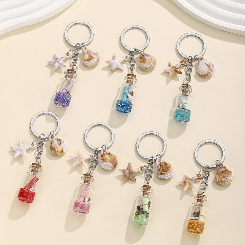 1PC Backpack Pendant Keyring Gifts Keychain Portable Bottle Ocean Theme Starfish Shell Chain Ornament