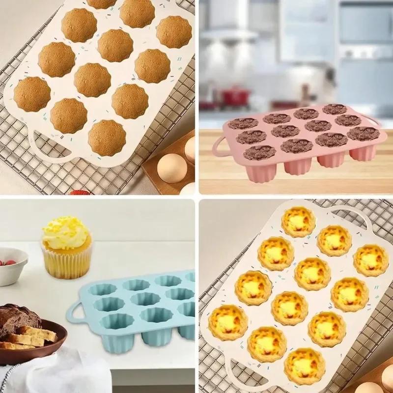 Silicone Muffin Pan Cup Cake Mold, 12 Cups Non-stick Baking Molds with Handle for Making Muffin Cakes Tart Kitchen  Accessories
