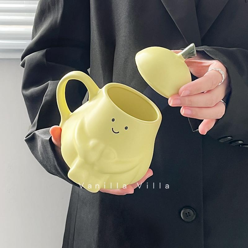 Hug Pear Mug Funny Pear Drinking Cup Cute Girl Office Ceramic Cartoon Water Cup with Lid