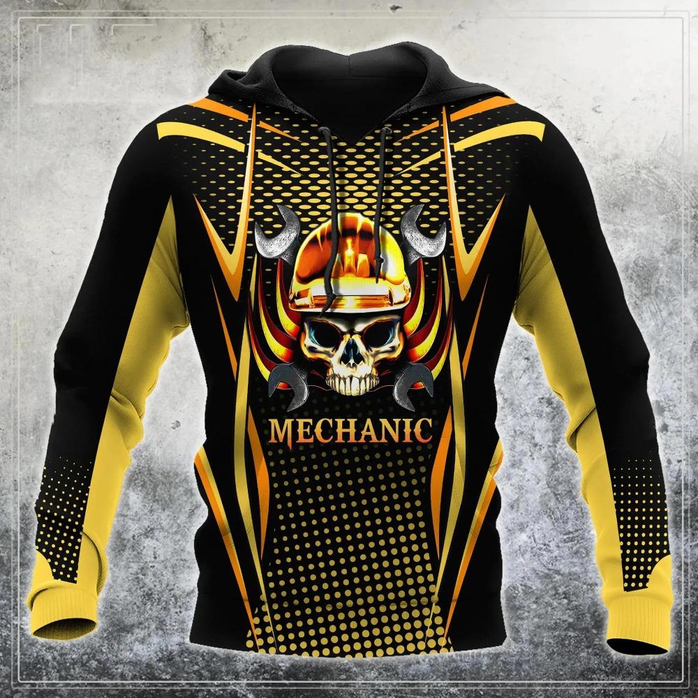 Herren Kapuzenpullover Vintage T-Shirt Herbstkleidung Mechaniker 3D Druck Tops Fashion Street Casual Hoodies Übergroßer Pullover