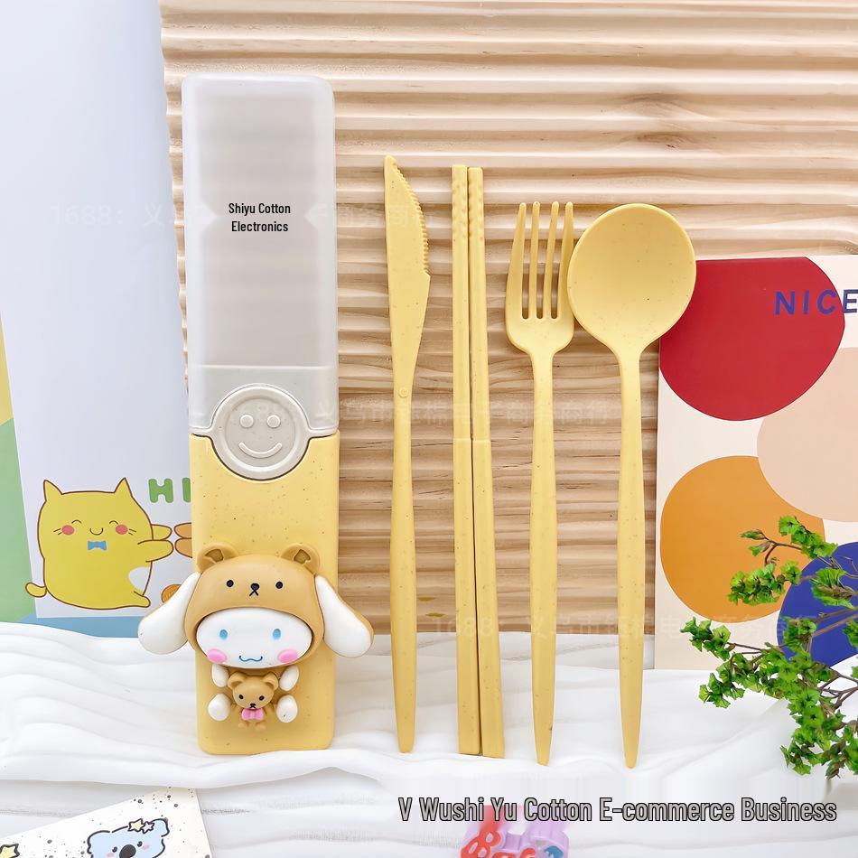 Sanrio Eco-Friendly Portable Wheat Straw Cutlery Set (Chopsticks, Spoon, Fork) with Box