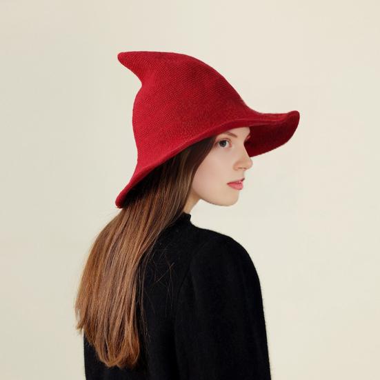 Halloween Witch Hat for Women Felt Wide Brim Foldable Pointed