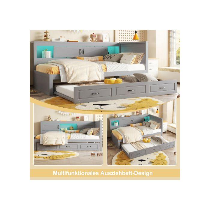 Canapé-lit - MUVOE - 90x200cm - Éclairage d'ambiance - Rangement intégré - Prise + USB