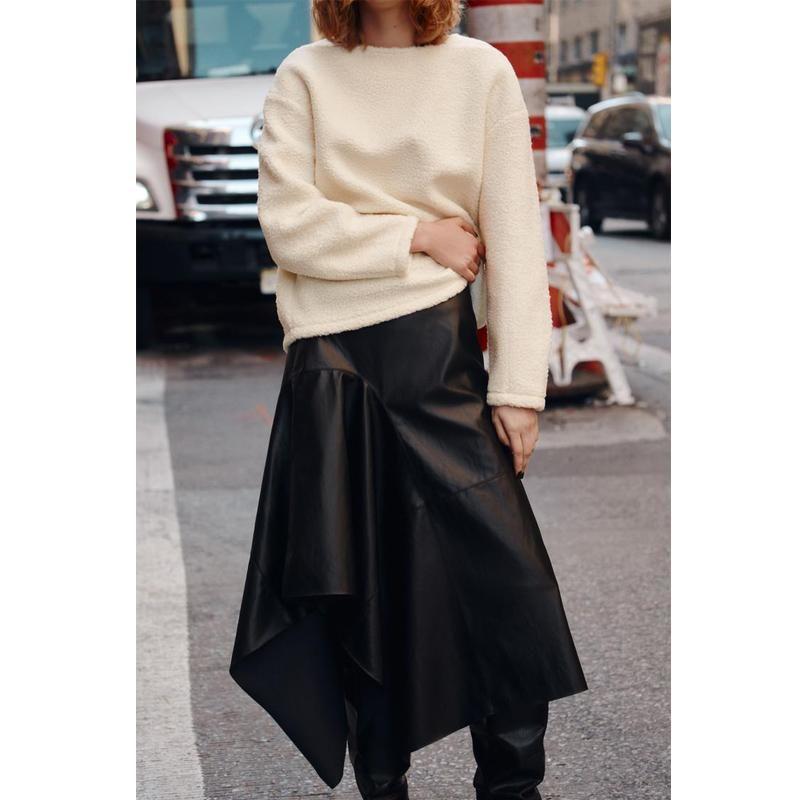 Autumn and Winter New Women clothes Western Style Pu Imitation Leather Asymmetric Mid-Length Midi Skirt 3581242