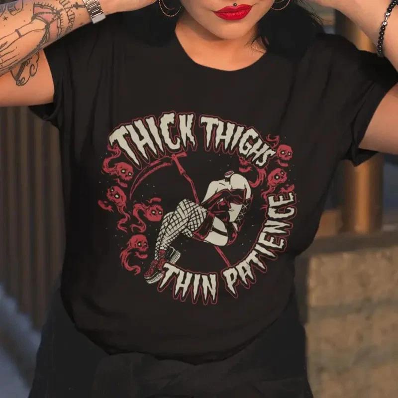 Thick Thighs Thin Patience Print Black T-and kids tshirt 100% Cotton