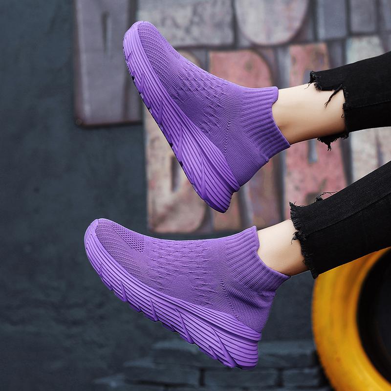 Breathable Men's/Women's Running Shoes Flying-Knit Elastic Socks Shoes Outdoor Fitness Sneakers