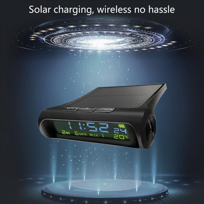 Small Digital Car Dashboard Clock Solar Power & Rechargeable Clear LCD Time Display Watch Stick On Car Clock