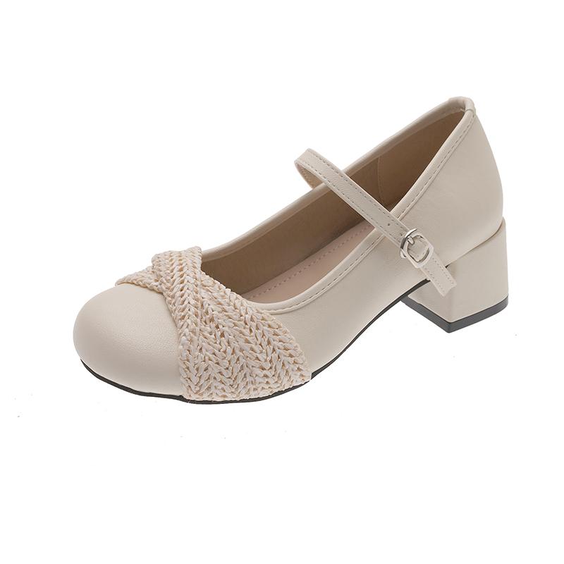 Nuove Scarpe Basse da Donna Primavera e Autunno Scarpe Mary Jane Francesi a Punta Tonda Bocca Bassa con Cinturino Singolo
