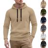 Mens Waffle Knit Hooded Sweatshirt Casual Loose Pullover Long Sleeve