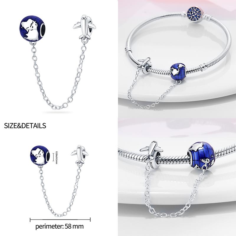 Fit moda 925 pulseiras originais 925 prata azul astronauta aeronaves encantos de viagem contas pingentes para mulheres moda jóias diy