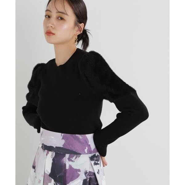 Jill by Jill Stuart Fur Sleeve Rib Knit Top