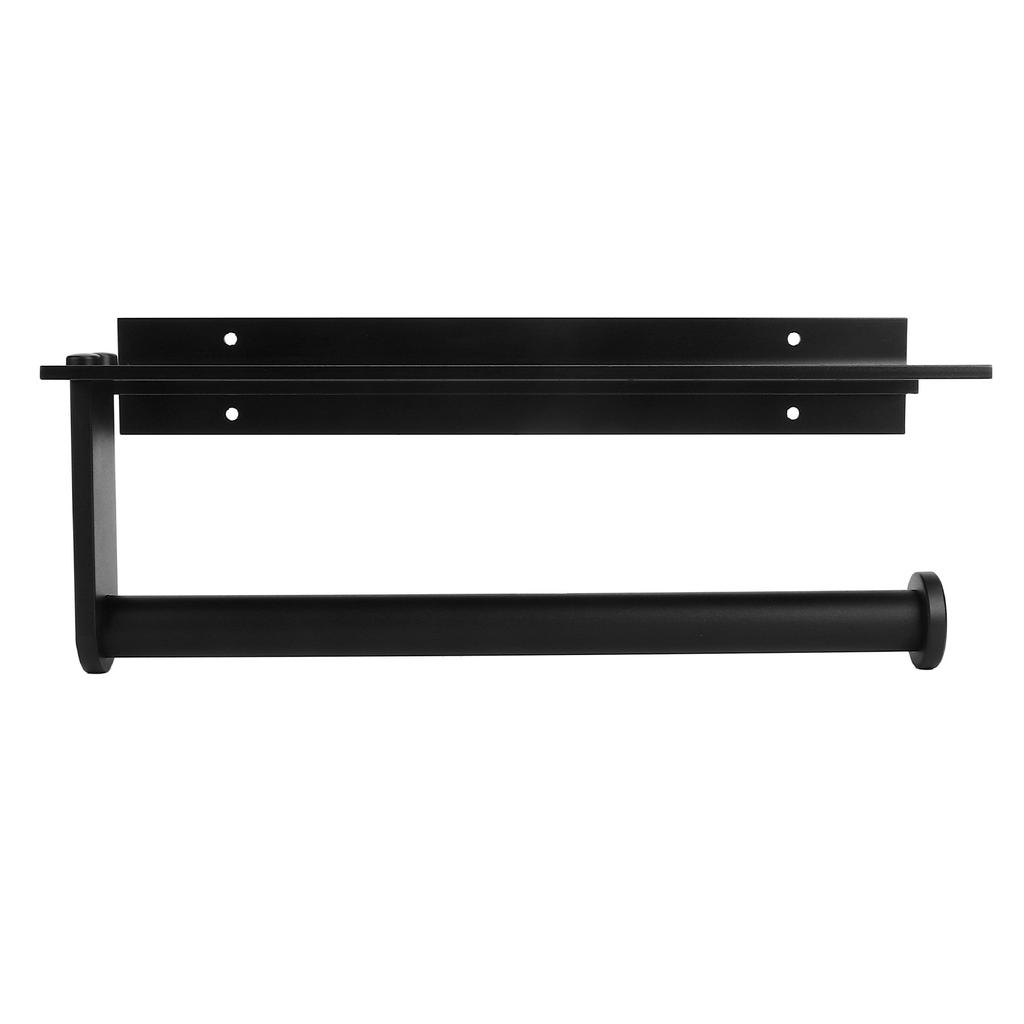 Toilet Paper Holder with Phone Shelf Full Open Design Rust Proof Waterproof Black Tissue Roll