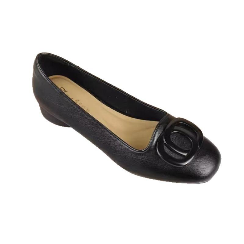 Soft Leather Square Scalp Single Shoes Women's Autumn New Shallow Mouth Versatile High Heels Soft Sole Small Leather Shoes