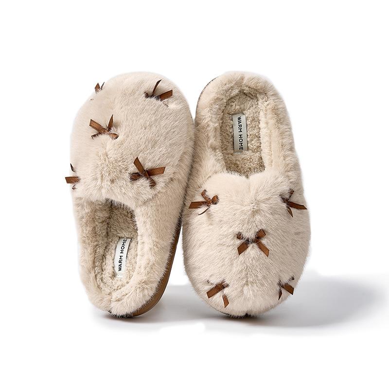 2025 New Fluffy Slippers Winter Indoor Home Heating and Velvet Outer Wear Thick-soled Cotton Slippers Women's