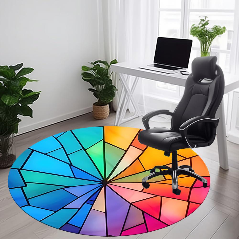 1pc Stained Glass Spectrum Office Round Area Rug, Indoor Mat Suitable ForOffice, Under Office Chairs Bedroom Living Room Home Decor, Room Deco T085