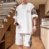Men's Waffle Summer Round Neck T-shirt Shorts Two-piece Suit Comfortable Thin Fake Two-piece Short-sleeved Suit