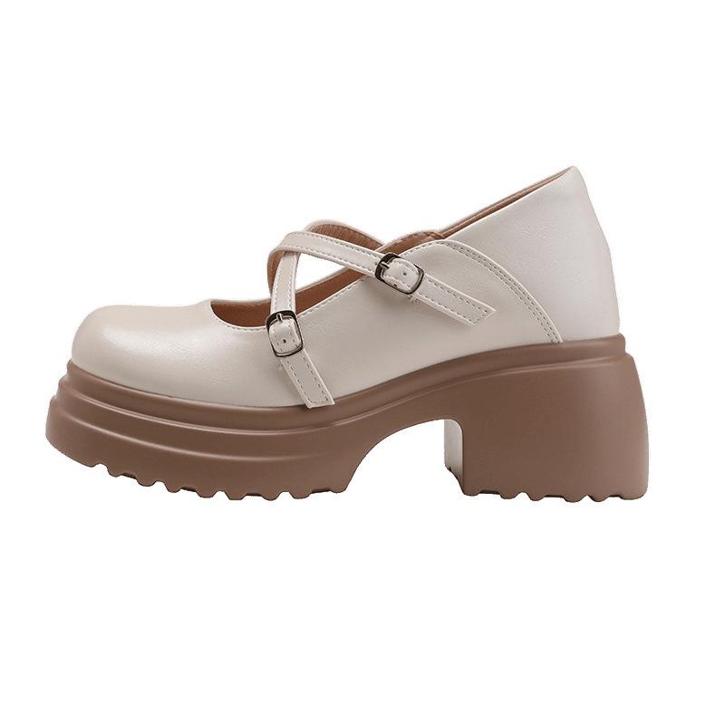 Leather platform Mary Jane shoes women's new uniform single shoes 9cm inner height increase with skirt women's shoes 33