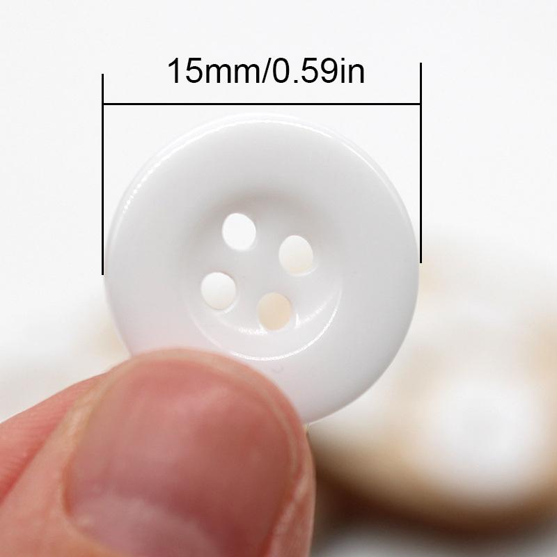 30pcs 15mm/0.59in Black White Resin Buttons Round 4 Holes Solid Color Buttons For Clothes Shirt DIY Accessories