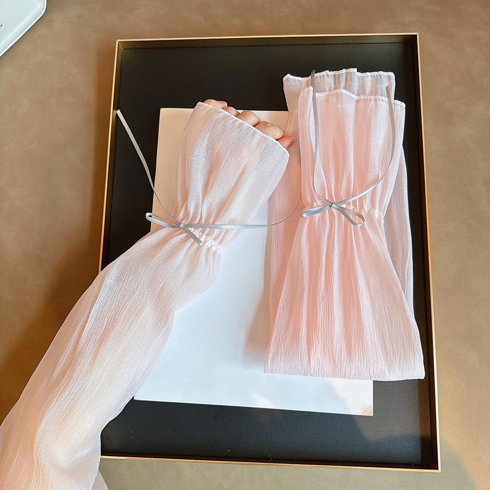 2pcs/set Thin Breathable Long Arm Sleeves Fingerless Yarn Arm Sunscreen Covers Spring