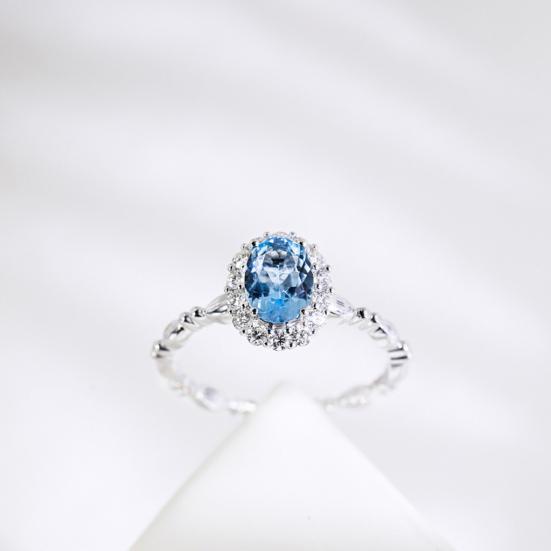 Blue Rhinestone Ring for Women Adjustable Silver Opening Ring Cubic Zirconia Jewelry Accessory for Wedding Engagement