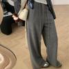 2025 Autumn/Winter Women's Elastic Waist Wide-Leg Drawstring Towel Pants - Thickened, Lazy Style, Casual and Straight Fit