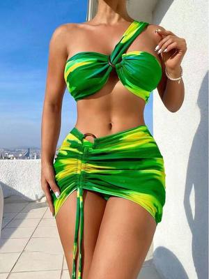 Krāsošanas drukas trīsdaļīgs sieviešu bikini peldkostīms - 2025. gada Eiropas un Amerikas stils