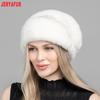 JERYAFUR Women Winter Faux Fur Hat, Elegant Beaded Decor Warm Luxury Ladies Snow Hat for Cold Weather