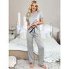 Luxury and noble solid color knitted cotton short-sleeved trousers nightgown three-piece set loungewear pajamas women