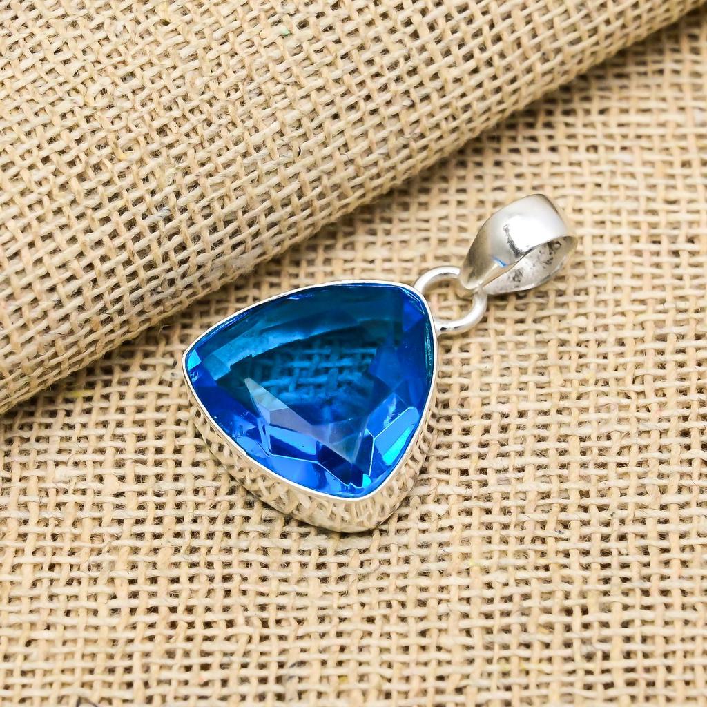 Blue Topaz Gemstone Handmade 925 Sterling Silver Jewelry Pendant For Engagement Gift