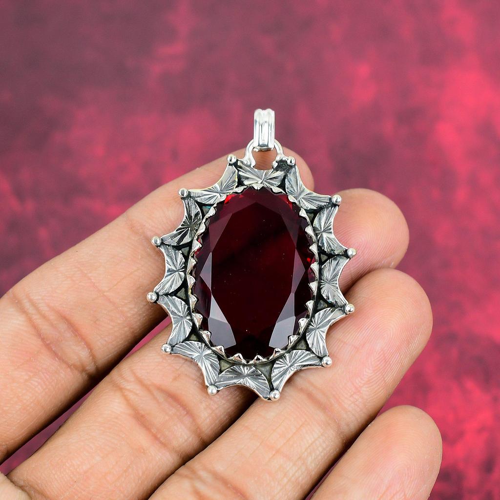 Garnet 925 Katı Gümüş Kolye Ucu, El Yapımı Değerli Taş Kolye Ucu Takı, Eş İçin Hediyeler Yepyeni Kolye Ucu