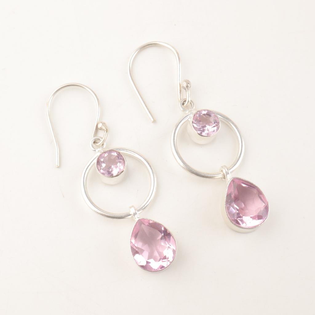 Natural Morganite Gemstone 925 Sterling Silver Jewelry Handcrafted Earrings 2.0" EE-140-2