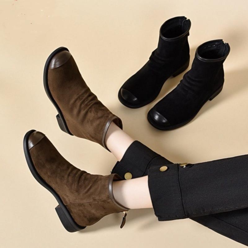 Retro Suede Thin Boots Women's Autumn and Winter New Flat-bottomed Elastic Boots Soft-soled Boots Short Boots